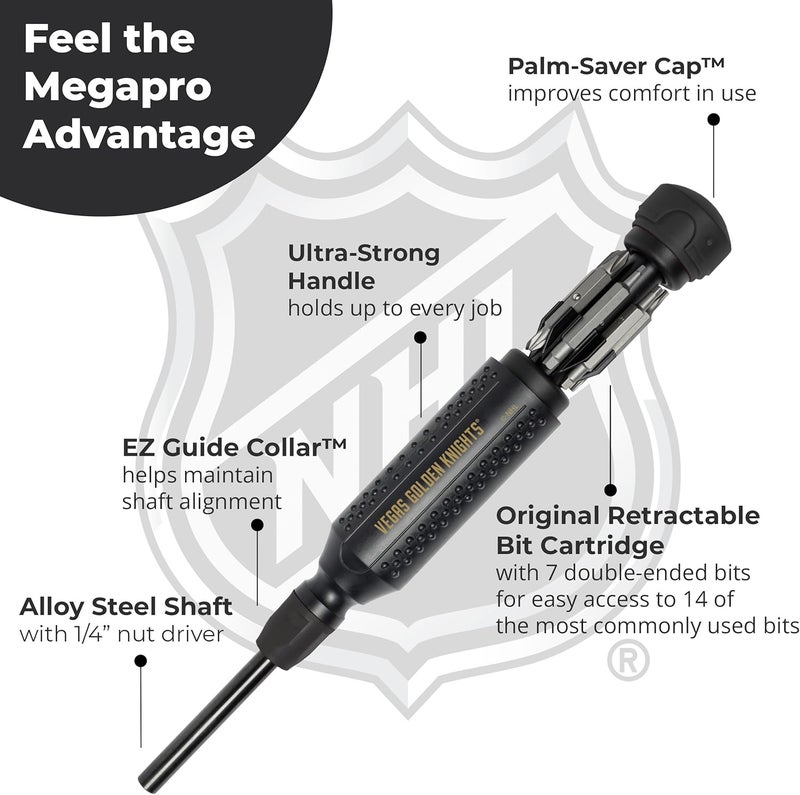Megapro ® NHL® Team Edition Multi-bit Screwdriver | Officially Licensed NHL® Gear | Durable, Ergonomic, Pro-Grade Screwdriver (Vegas Golden Knights®) - Image 4